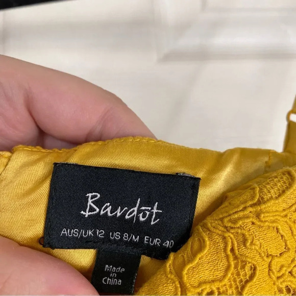 BARDOT Corset Lace Midi Dress Mustard Yellow Size 8 Medium - Picture 6 of 11